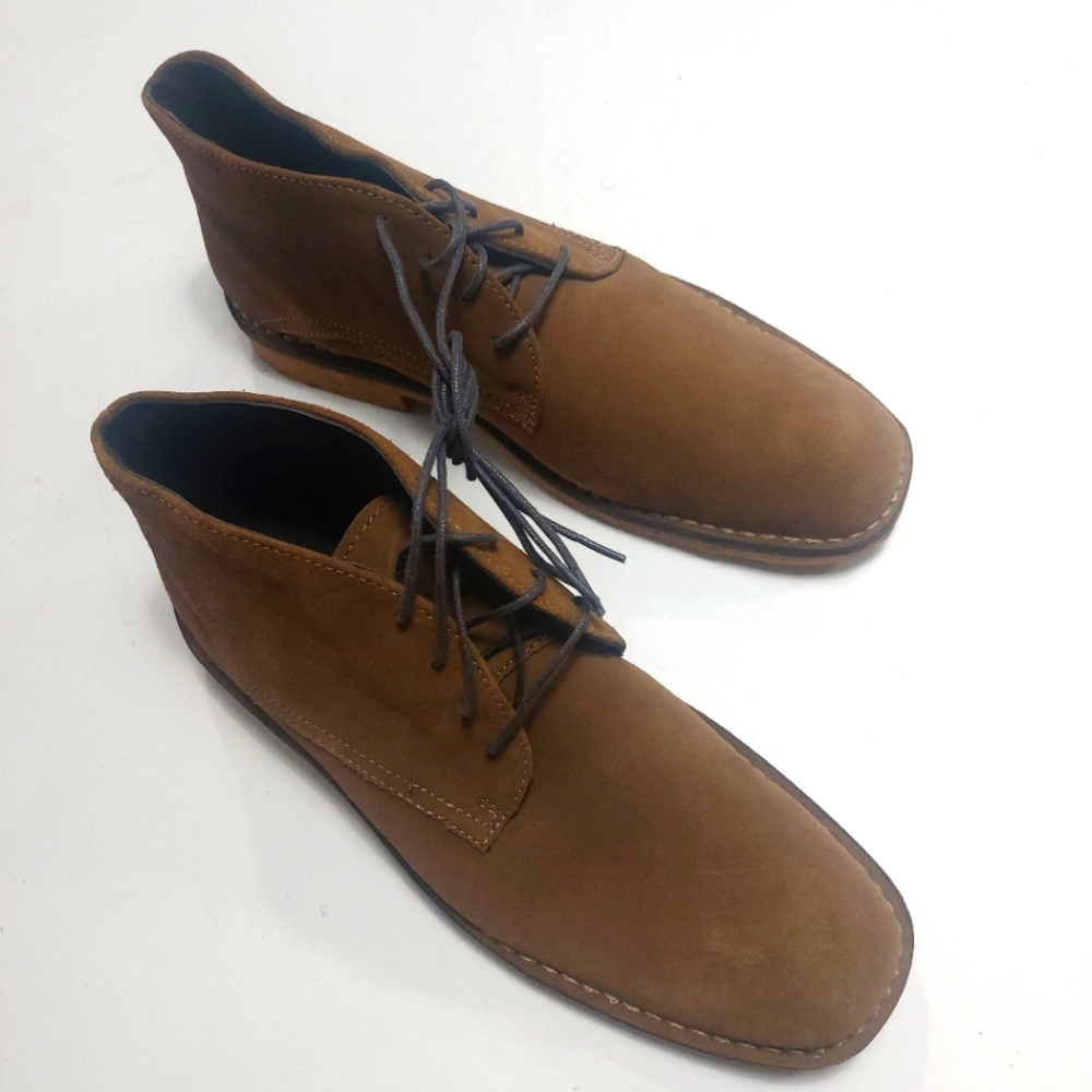 JOHNSTON & MURPHY Runnell Chukka Camel Brown Sheep Skin Shoes Size 8.5M